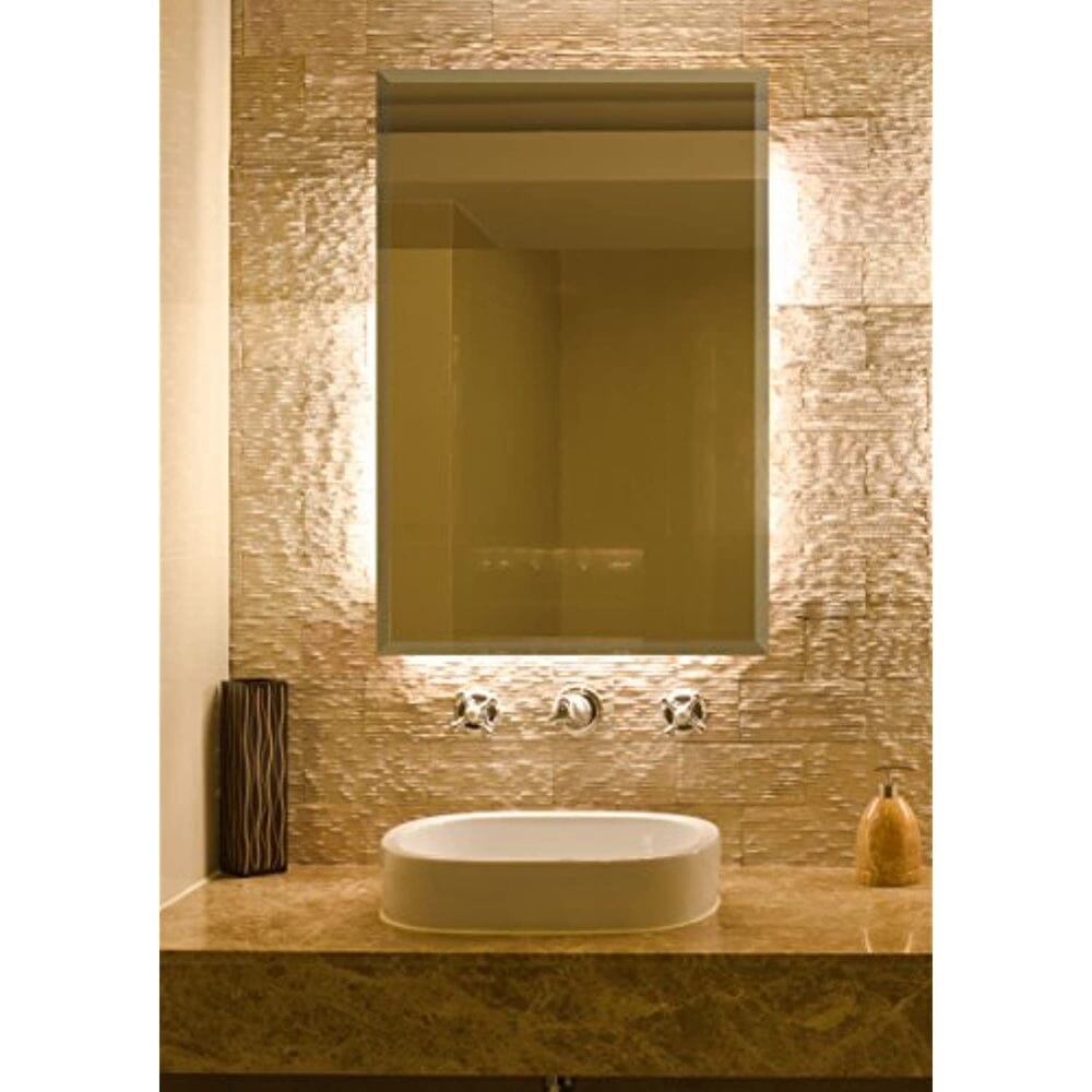 Large Simple Rectangular Streamlined 1 Inch Beveled Wall Mirror (24W x 36H)