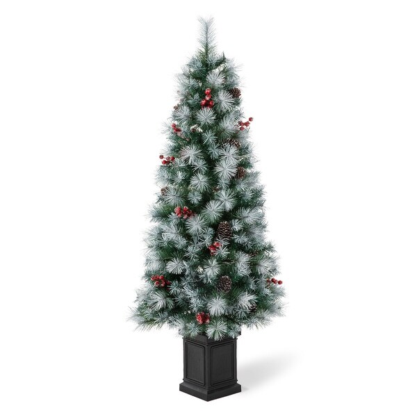 Glitzhome 4ft/5ft/6ft PreLit Pine Artificial Christmas Porch Tree with Decorative Urn Pot