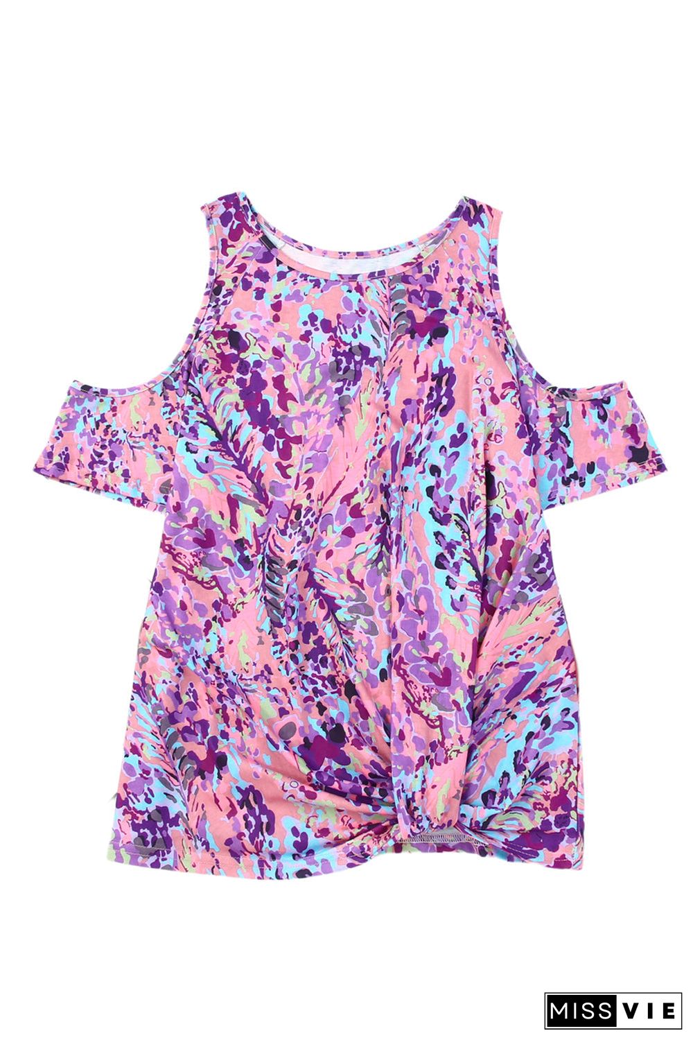 Multicolor Lavender Floral Print Cold Shoulder Blouse