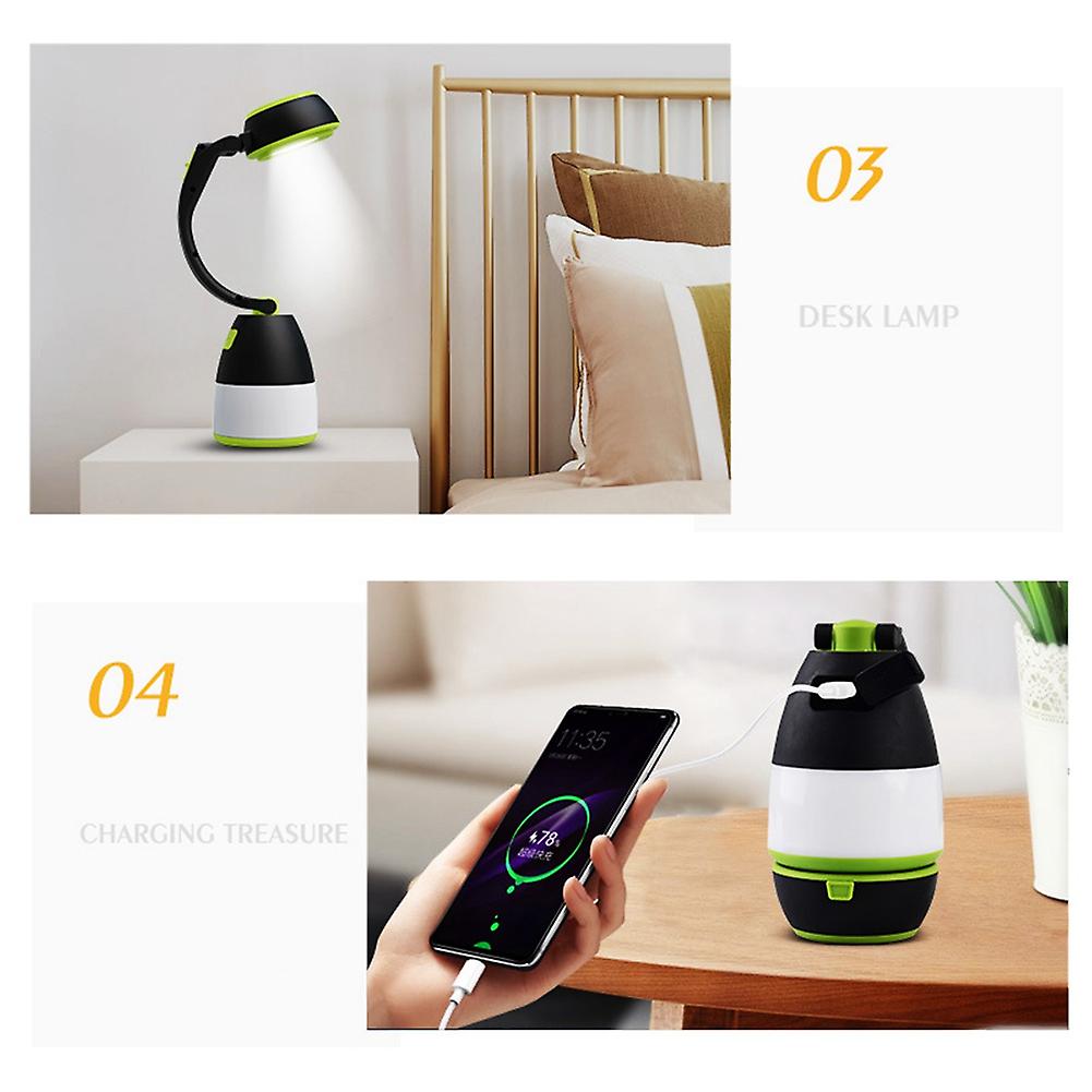 3 In1 Multi-function Led Camping Lights Usb Rechargeable Emergency Flashlight Indoor Table Lamp Out