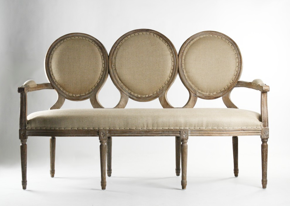 Medallion Settee  Hemp Linen   Traditional   Sofas   by HedgeApple  Houzz