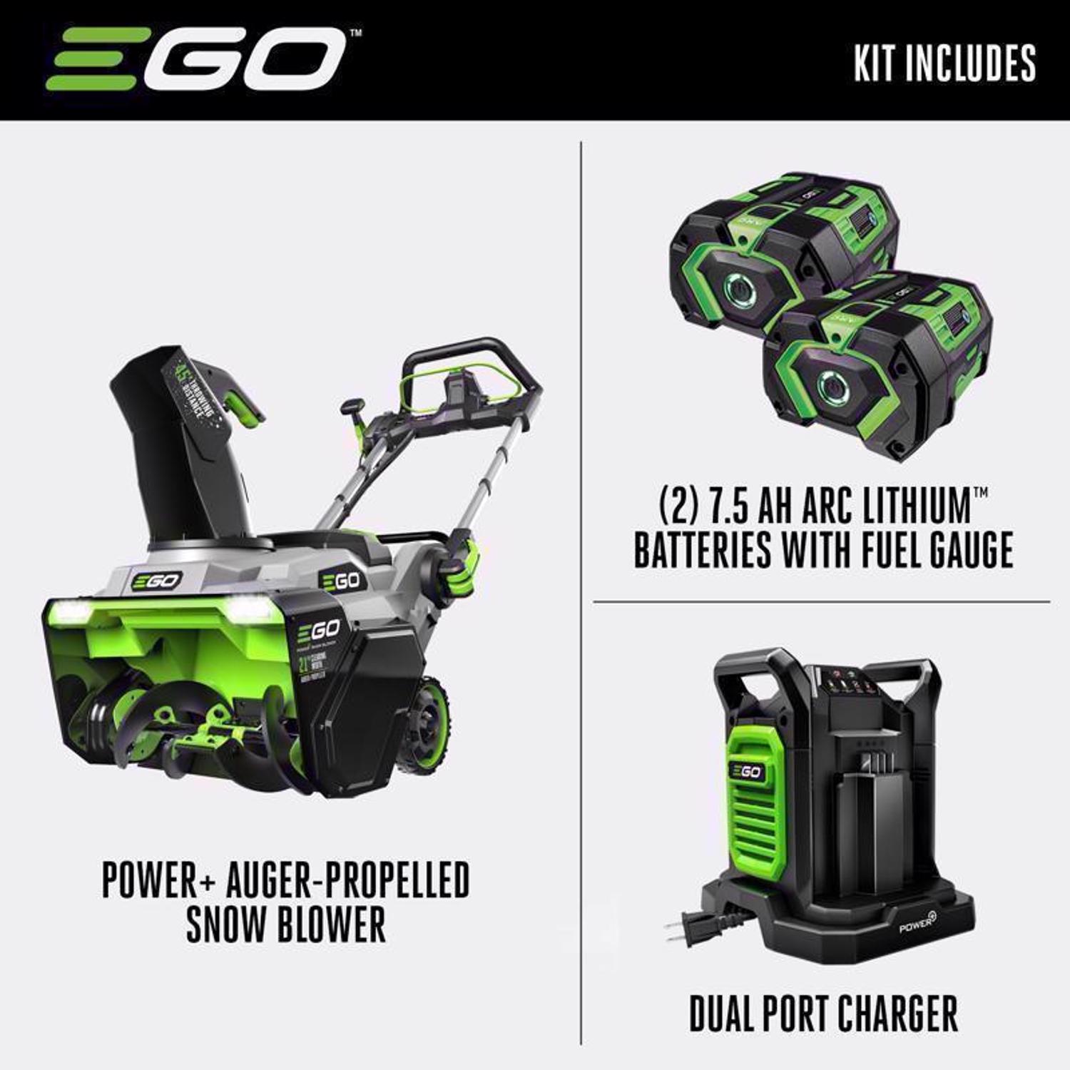 EGO Power + Peak Power SNT2125AP 21 in. Single stage 56 V Battery Auger-Propelled Snow Blower W/ HEATED HANDLES \u0026 TWO 7.5 AH BATTERIES