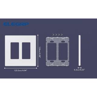 ELEGRP 2-Gang Midsize Screwless DecoratorRocker Wall Plate White (5-Pack) 3032GM-WH5