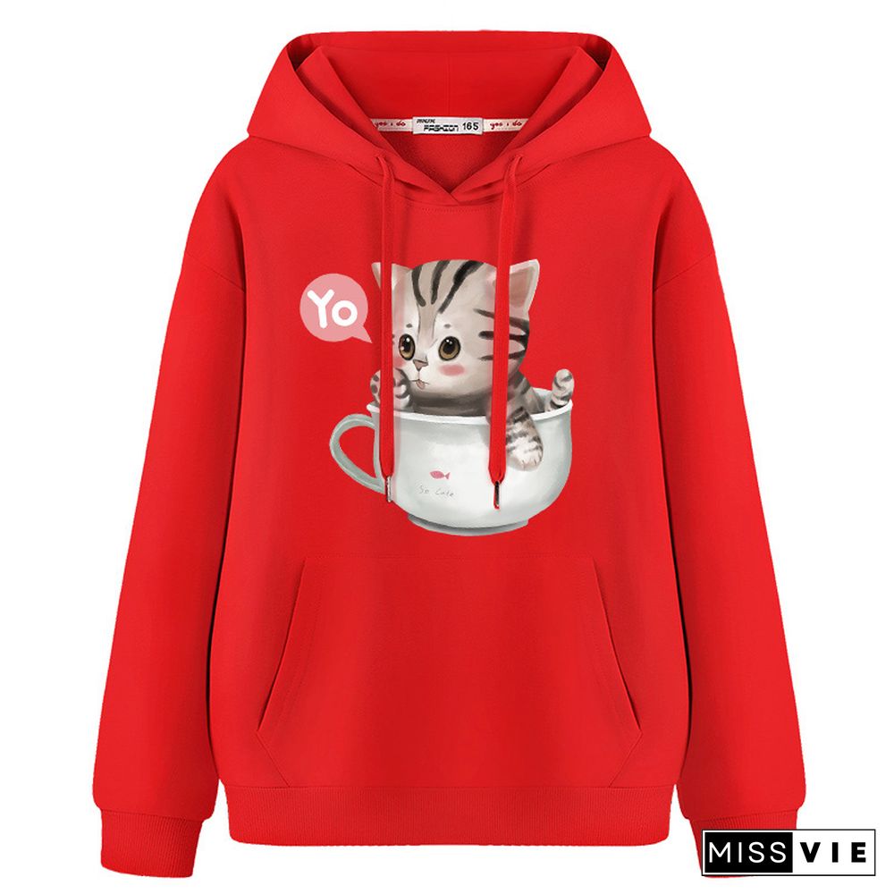 Kitty Cup Print Hoodie