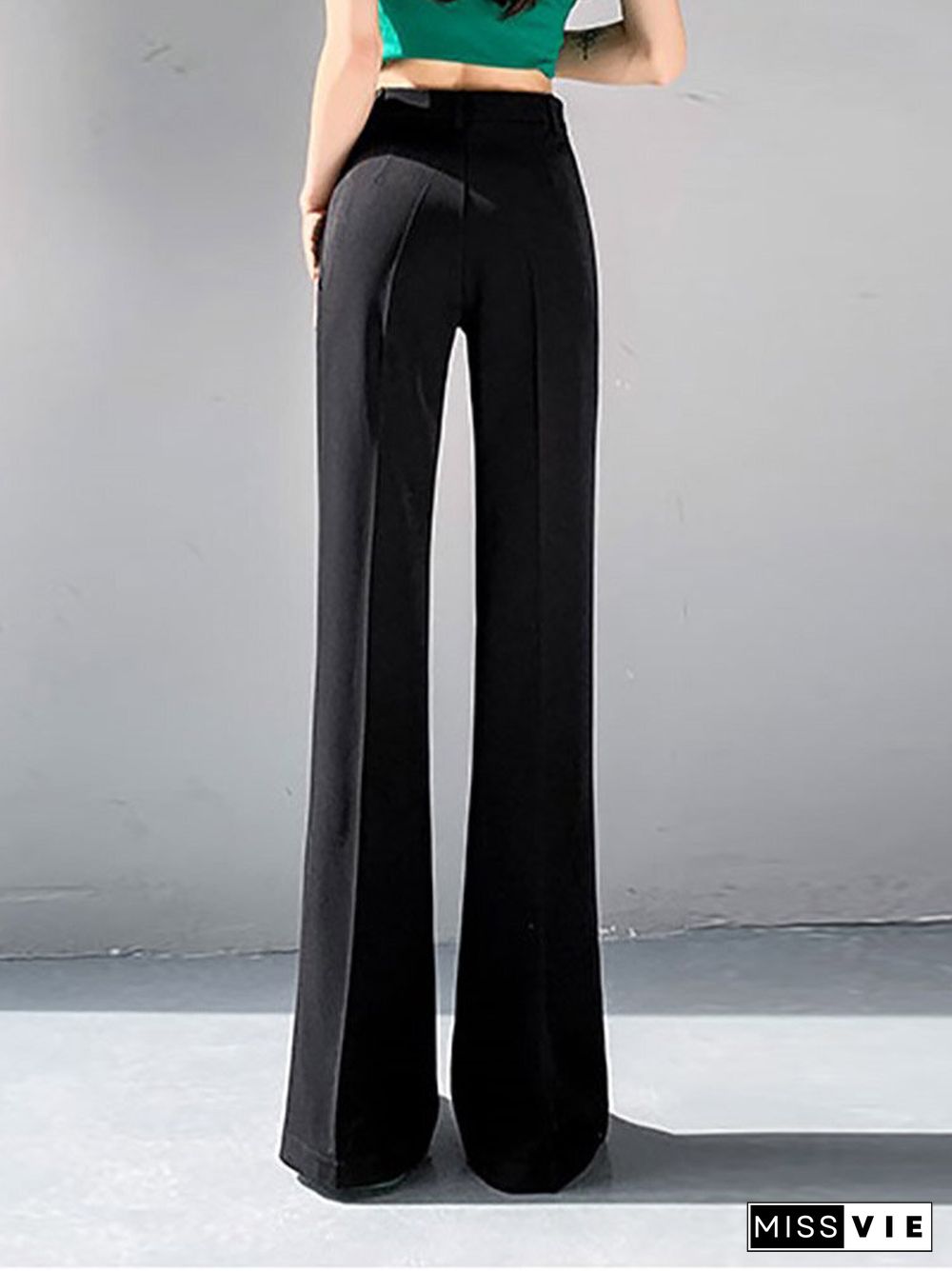 High Waist Solid Double Slit Hem Casual Pants