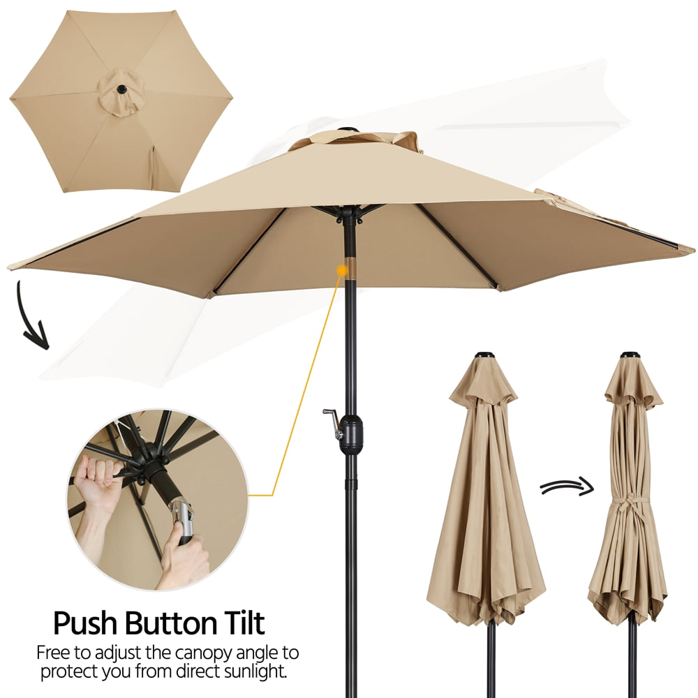 SMILE MART 7.5 Foot Patio Umbrella with Crank and Push Button to Tilt, Tan