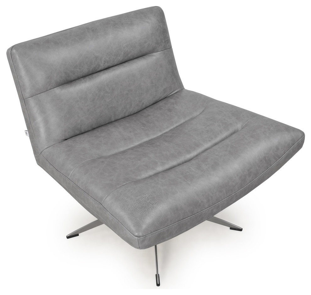 Alfio Full Leather Swivel Chair  Cloud Grey   Midcentury   Armchairs And Accent Chairs   by Moroni  Houzz