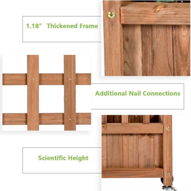 Tangkula 2pc 50in Wood Planter Box With Trellis And Wheels Mobile Plant Raised Bed For Indoorandoutdoor