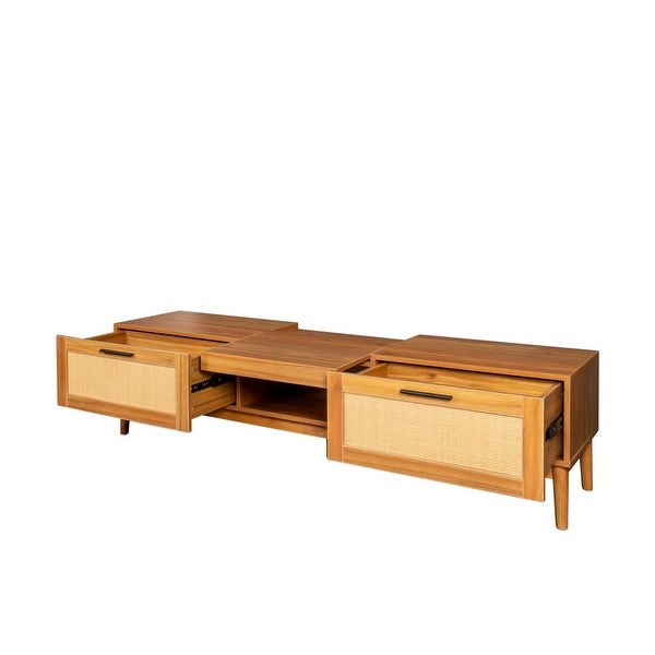 TV Stands for 80 Inch TV Rattan TV Stand with Storage