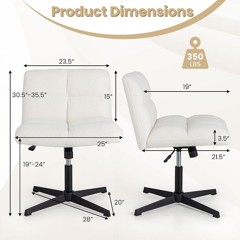 Office Armless Chair Cross Legged With Imitation Lamb Fleece And Adjustable Height-beige