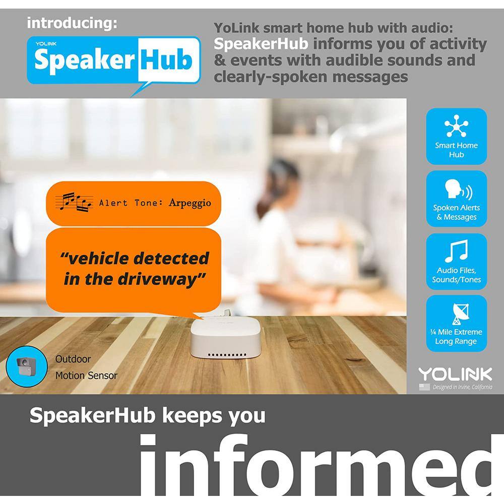 YoLink Smart Home Speaker Hub Plays TonesAlarms and Your Text-to-Speech Custom Messages Voice Announcements YS-1604