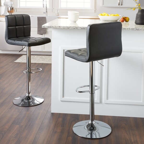 Porch and Den Galena Upholstered Chrome Adjustable Bar Stools (Set of 2)