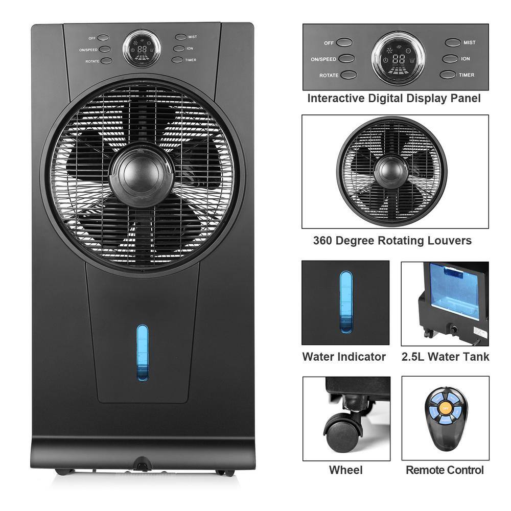 Amucolo 31.1 in. Floor Fan Humidifier and Misting Fan in Black with Remote Control 2.5L Water Tank and Automatic Shut-off Timer YeaD-CYD0-45NX