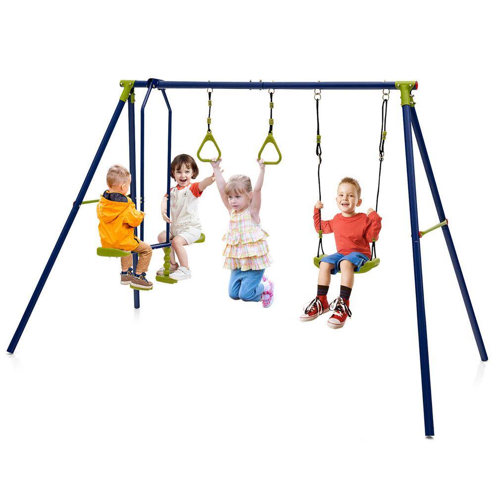 Gymax 440 lbs. Swing Set 3-in-1 Kids Swing Stand with Swing Gym Rings Glider for Backyard GYM10811