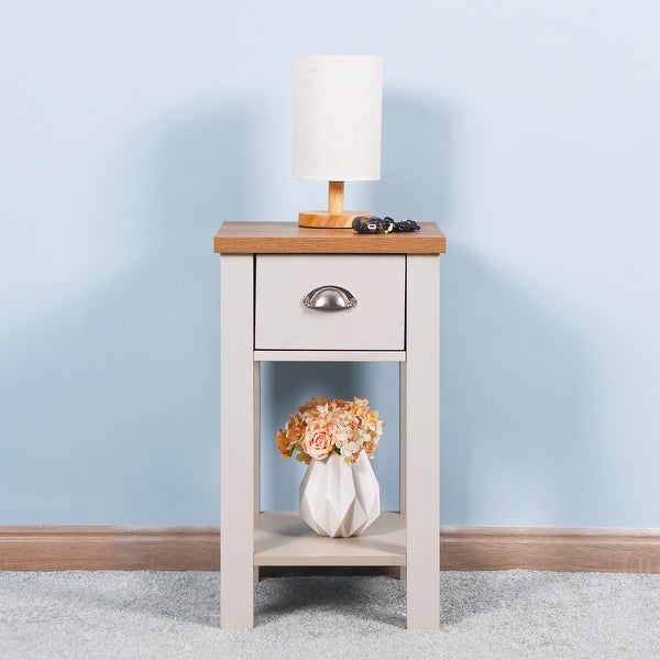 Wooden Side Table， Floor-standing Storage Table with a Drawer