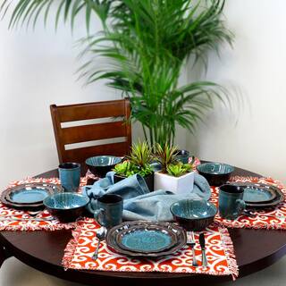 Elama Mystic Waves 16-Piece Modern Blue Stoneware Dinnerware Set (Service for 4) 985106202M