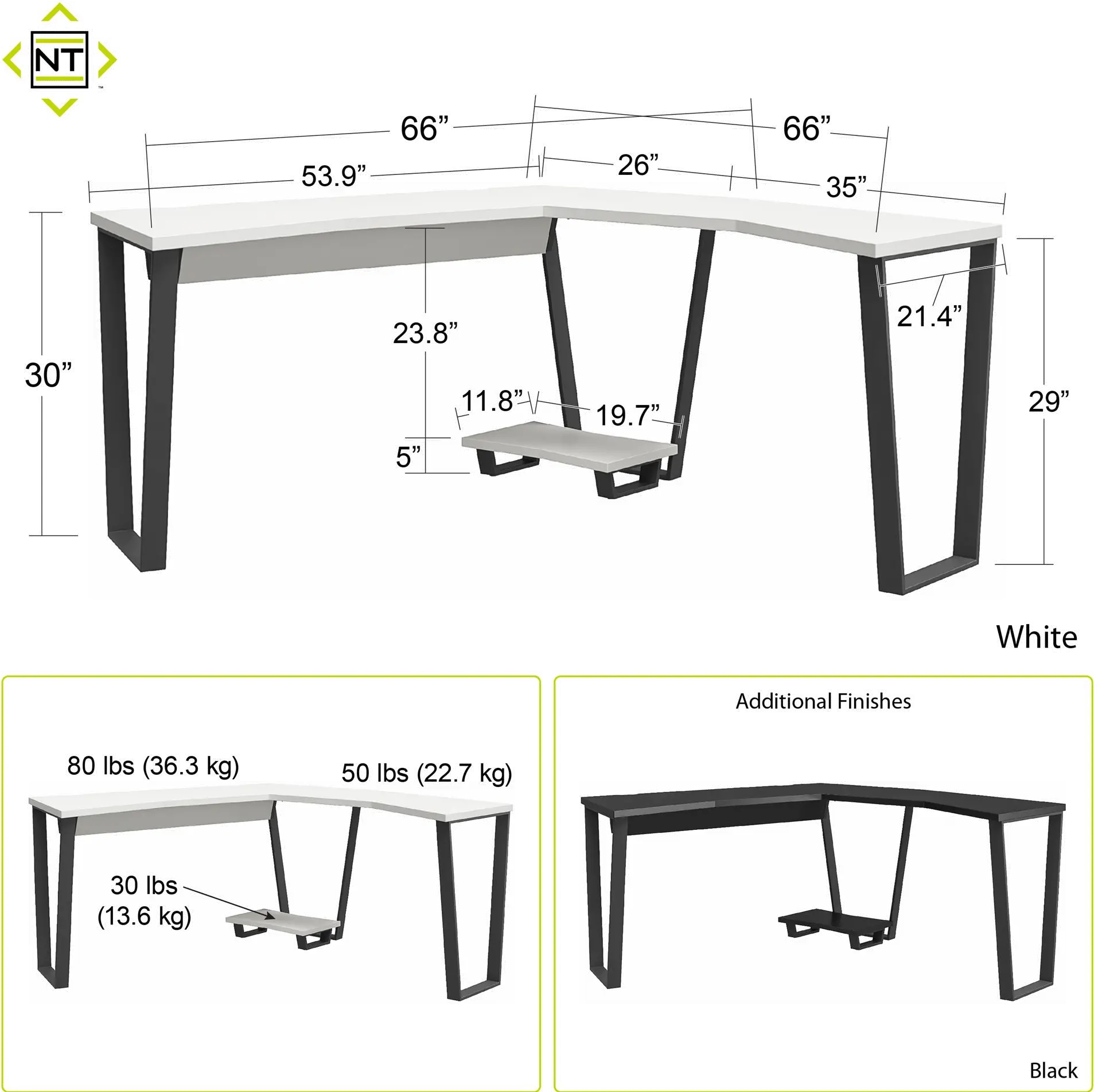 Genesis Contemporary Black Gaming L-Desk with CPU Stand