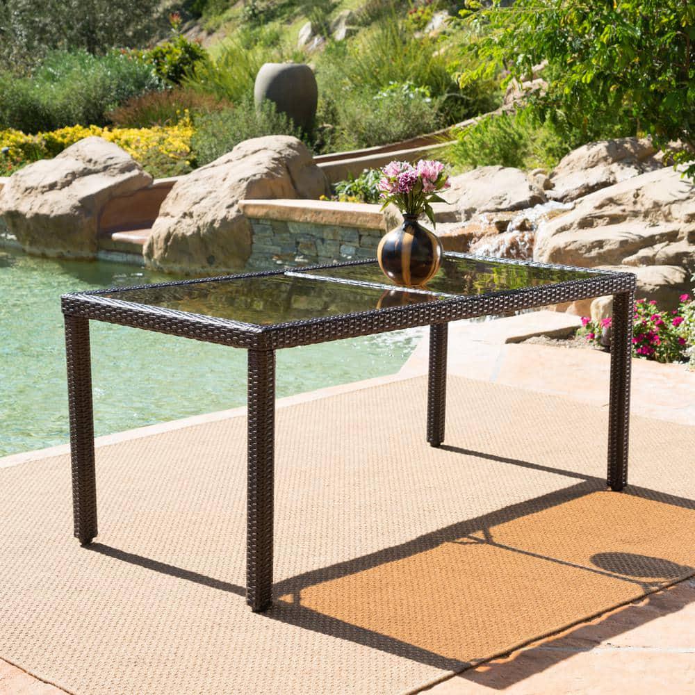 Noble House San Pico 2952 in MultiBrown Rectangular Metal Outdoor Dining Table