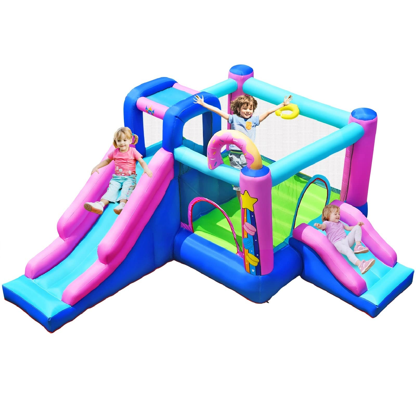 BOUNTECH Inflatable Bounce House, 5 in 1 Kids Jump 'n Slide Bouncer w/2 Slides