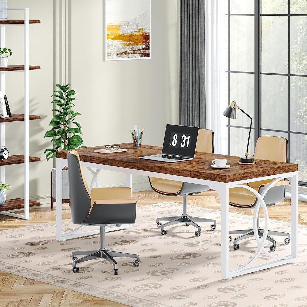 Thicken Wood Executive Desk  Large Office Desk with Metal Frame