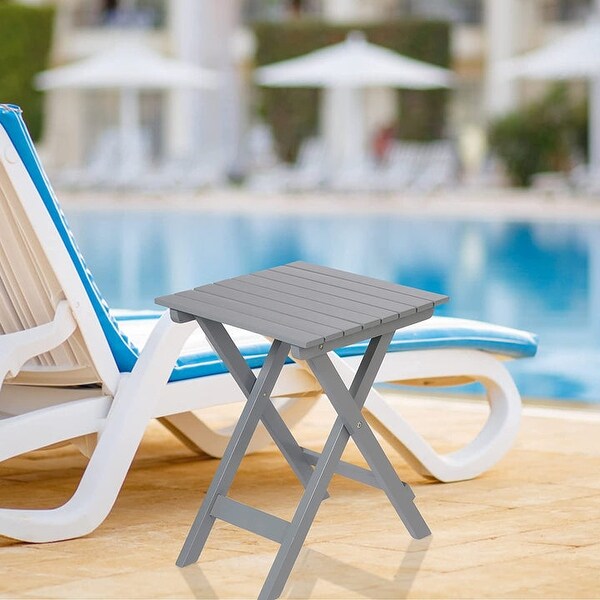 Outdoor Wooden Folding Square Side Table，Portable Lounge End Table