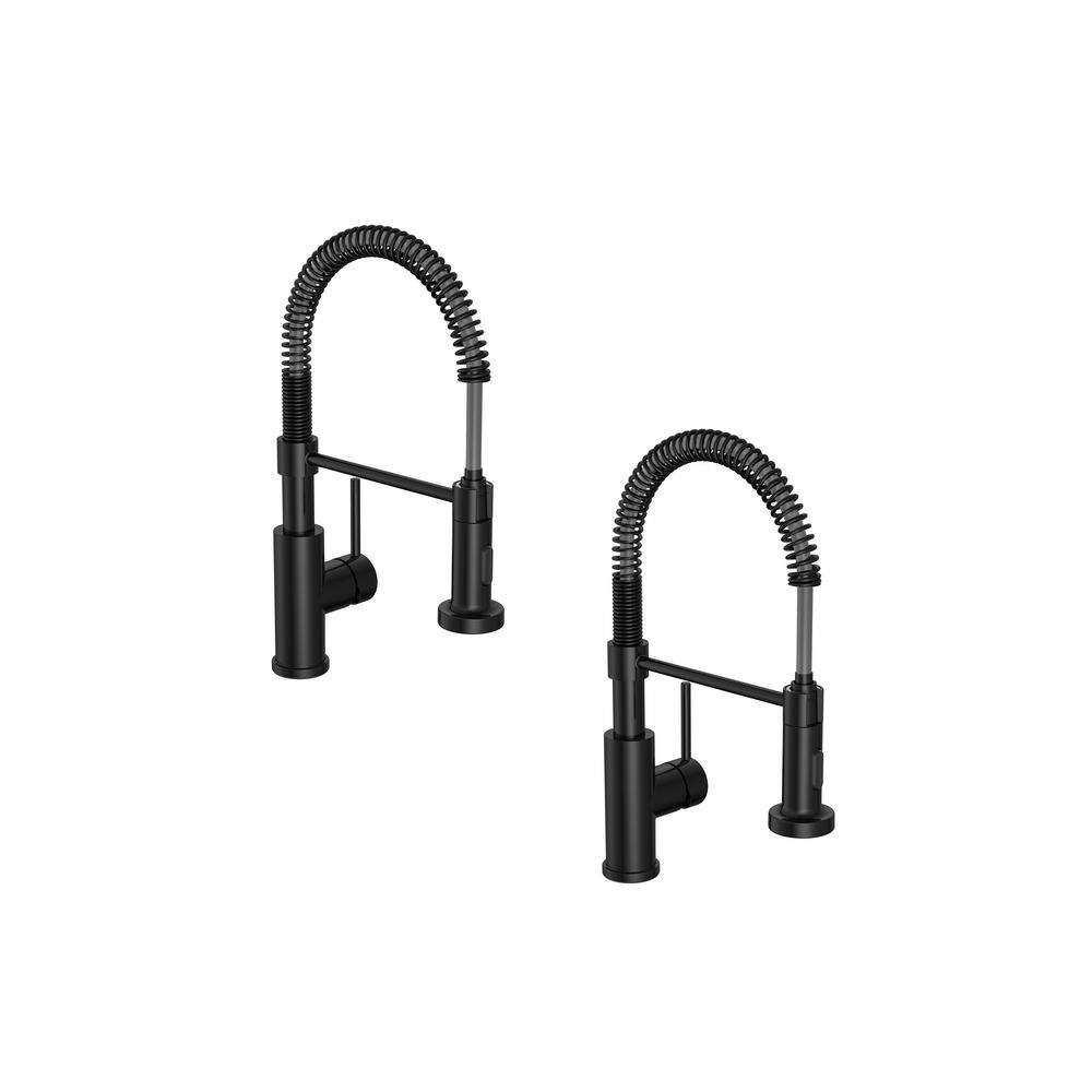 PRIVATE BRAND UNBRANDED Cartway Single-Handle Spring Pull-Down Sprayer Kitchen Faucet in Matte Black (2-Pack) D005O-2