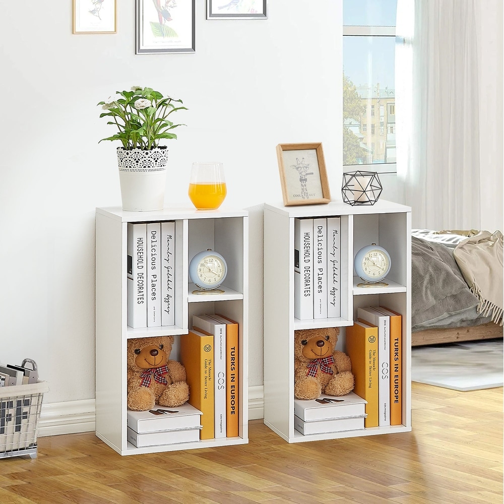 Bookshelves and Bookcases Set of 2  Floor Standing 3 Tier Display Storage Shelves  Small Bookcase for Home Office  Living Room