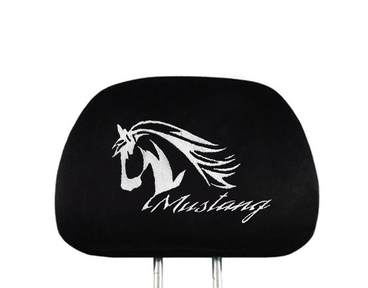 New Car Truck SUV Seat Headrest Cover with Embroidery Mustang Wild Horse Design Universal Size Black Made in USA 1 Piece