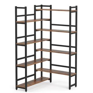 BYBLIGHT Eulas 70.8 in. Rustic Brown 8 shelf Industrial L-Shaped Corner Bookcase with Open Back for Home Office BB-K0067XL