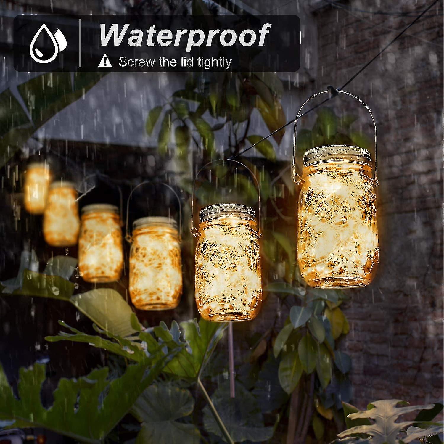 Solar Mason Jar Lights 6 Pcs Warm White Jar Lids String Lights With 20 Led Outdoor Hanging Decor For