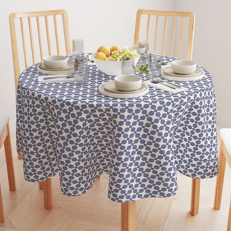 Round Tablecloth， 100% Cotton， 60 Round， Blue Dot Design