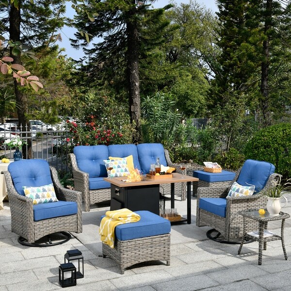 XIZZI Outdoor Patio Furniture 7Piece Conversation Sofa Set with Fire Pit