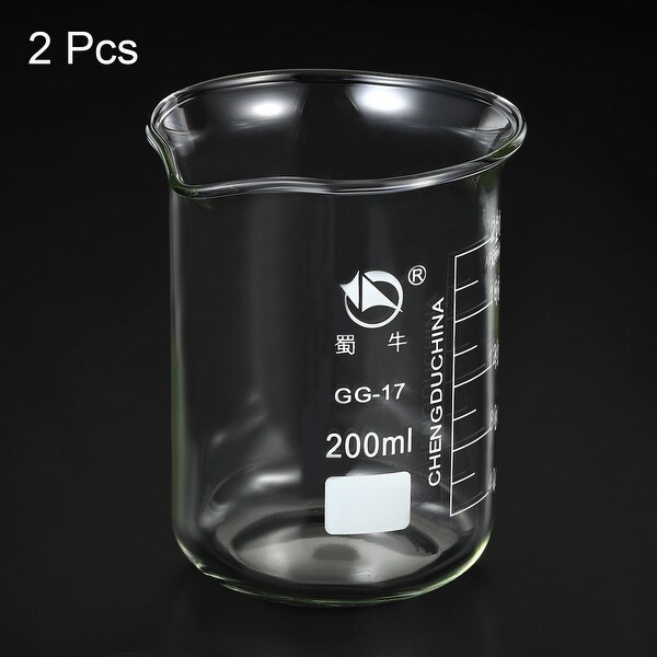 2pcs 200ml Low Form Glass Beaker 3.3 Borosilicate Lab Measuring Cups - Clear