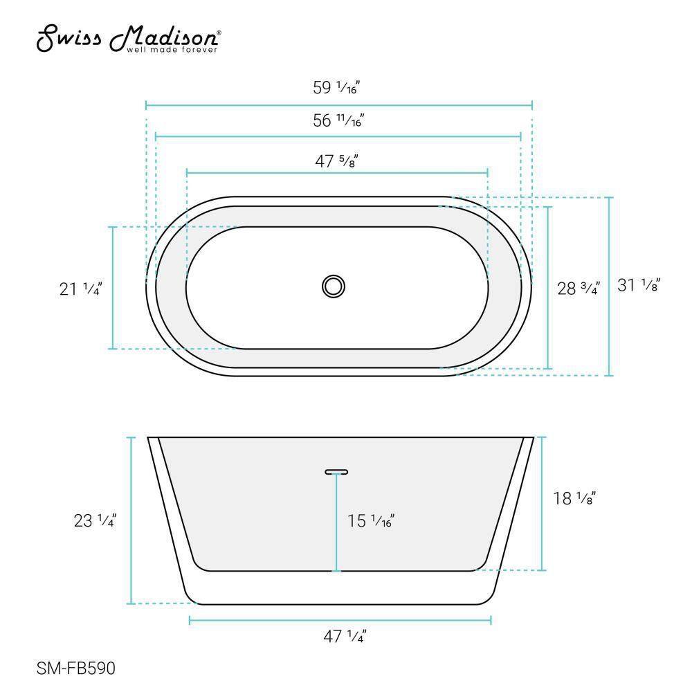 Swiss Madison Claire 60 in. Ceramic Flatbottom Freestanding Bathtub in White SM-FB590