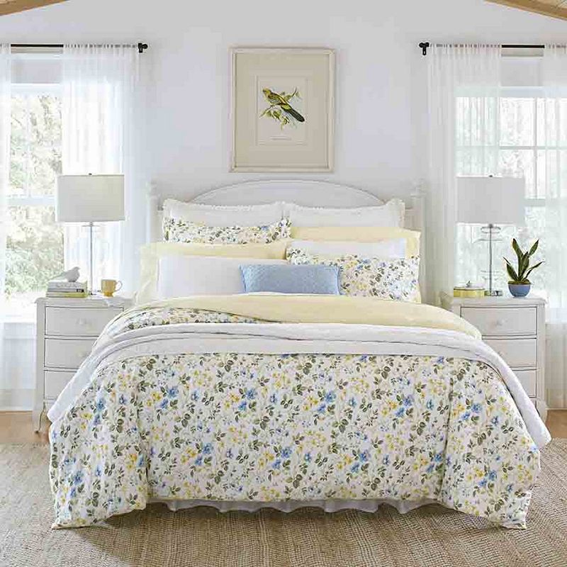 Laura Ashley Meadow Floral Blue Duvet Cover Set with Shams