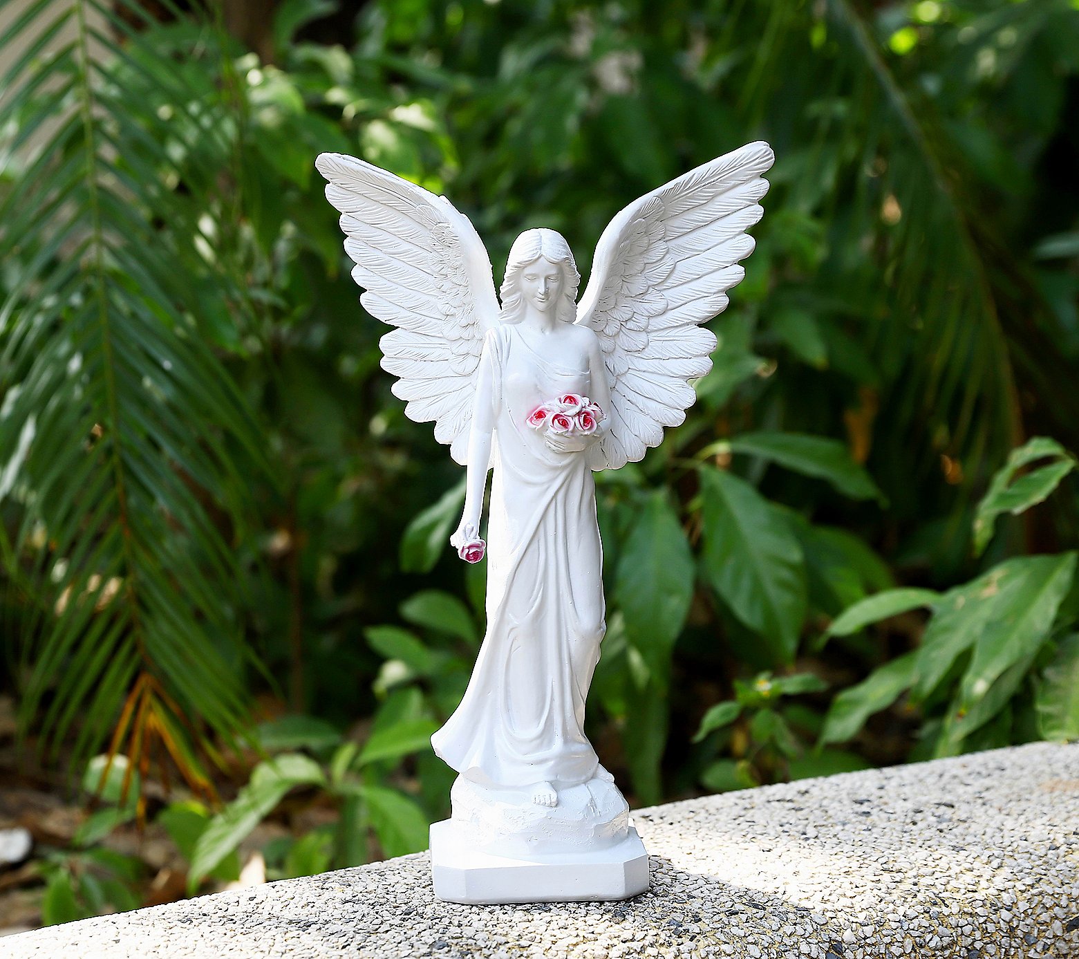 Techko Angel with Open Wings Statue with SolarSpotlight