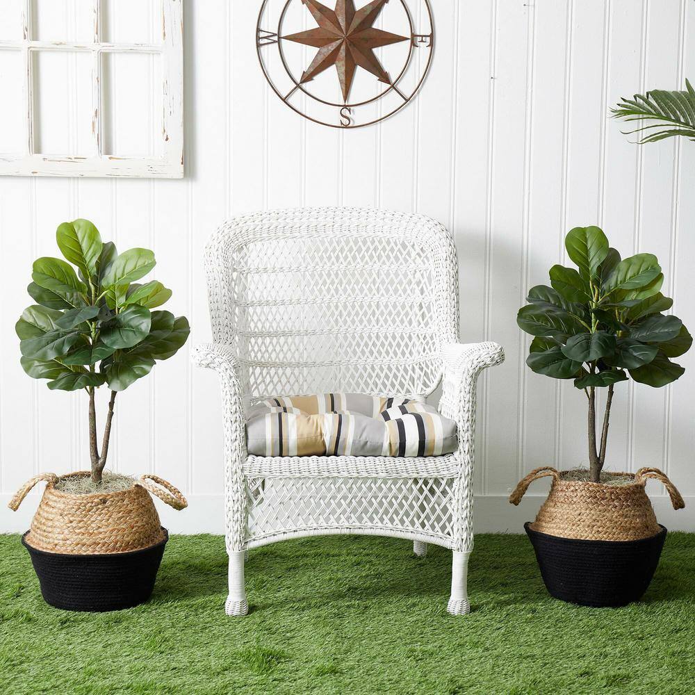 Nearly Natural 3 ft. Artificial Fiddle Leaf Fig Tree with Handmade Cotton and Jute Woven Planter DIY Kit (Set of 2) P1908-S2-BK