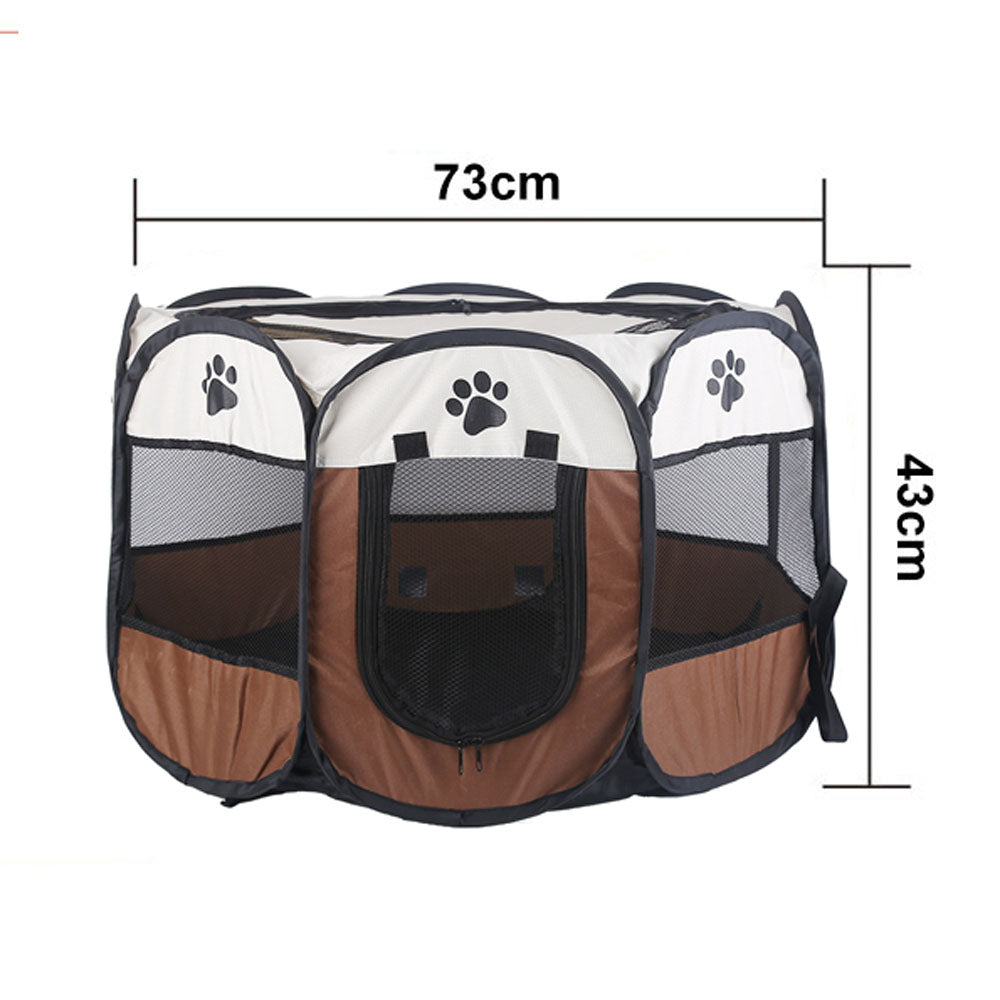 Outdoor Portable Pet Fence Playpen Puppy Kennel Octagonal Cage Cat Dog House Pet Delivery Room Pet Tent COFFEE