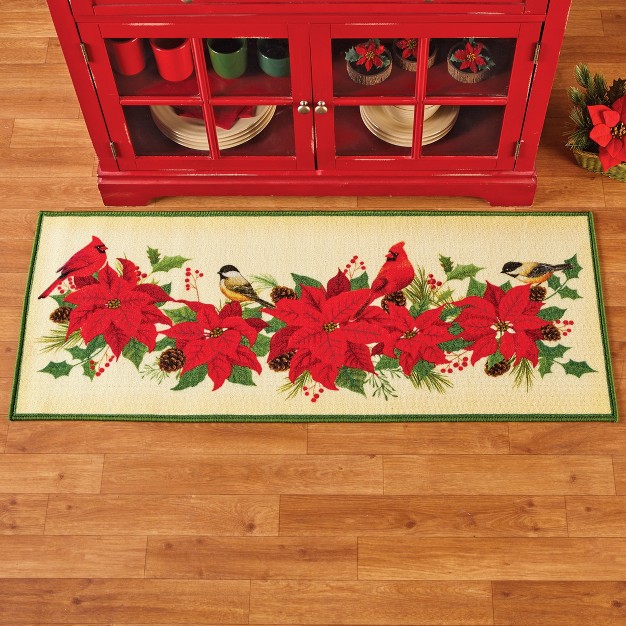 Collections Etc Poinsettias amp Birds Holiday Accent Rug