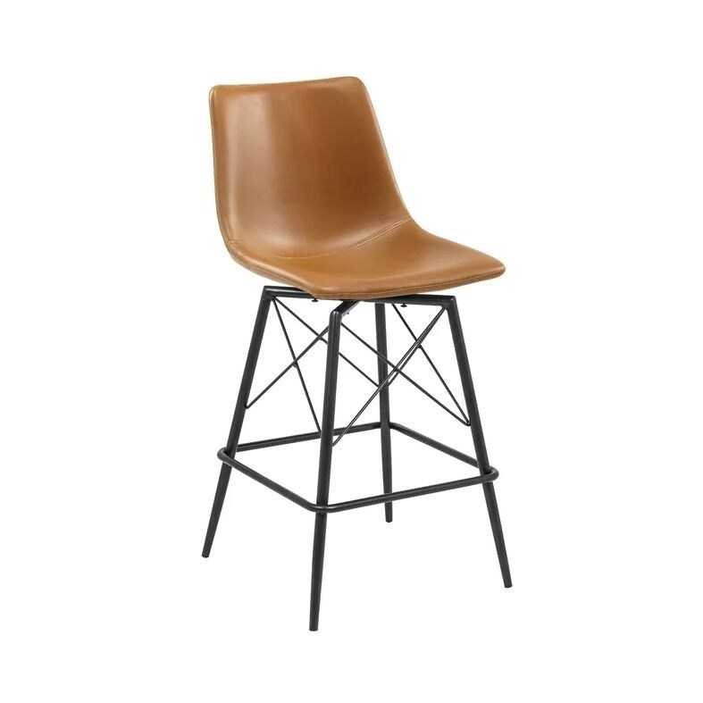 Armless cross base counter stool Tan PU.