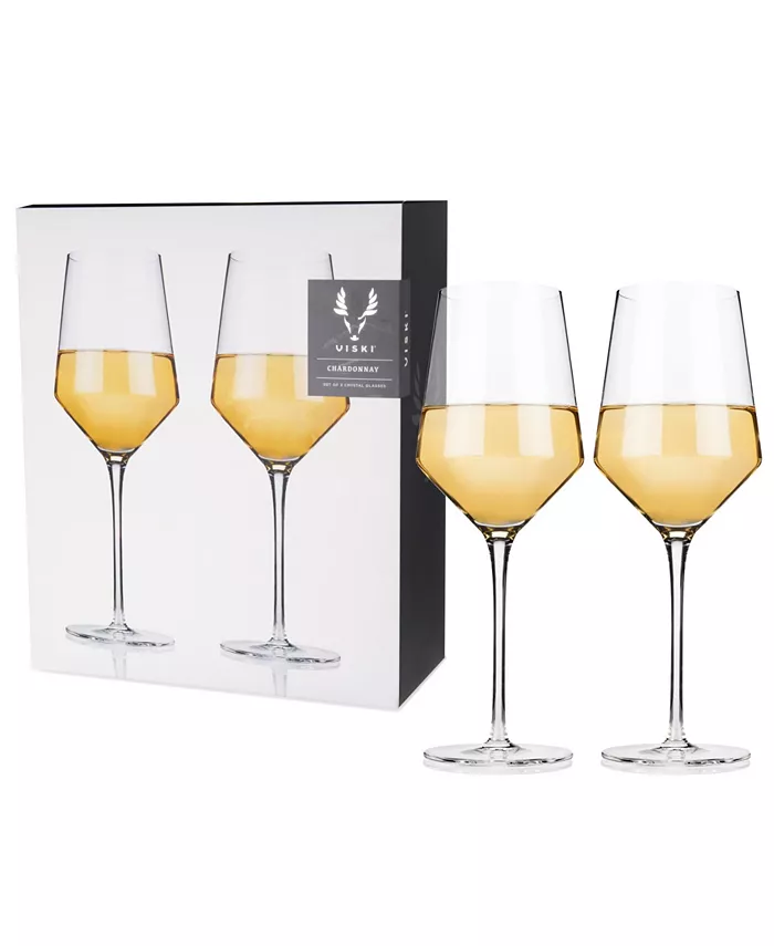 Viski Raye Angled Crystal Chardonnay Wine Glasses Set of 2 13 Oz