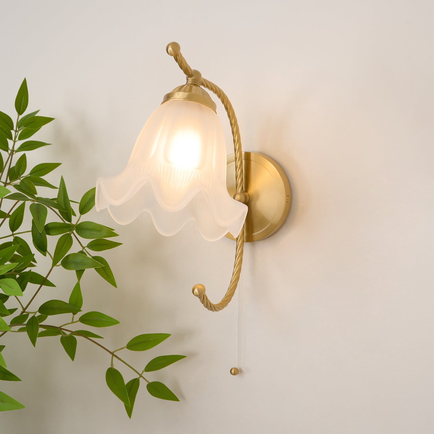 Curved Gooseneck Brass Glass Sconce