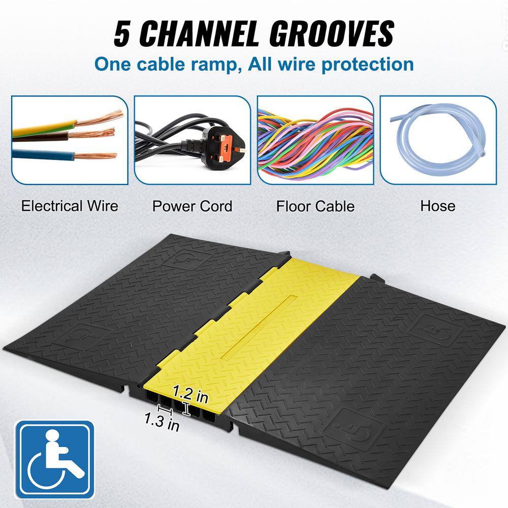 VEVOR 45 in. x 31.5 in. Cable Protector Ramp 22000 lbs. Load Speed Bump Raceway Cord Cover ADA Compliant Wire Cover-5 Channel DLADA15WH1212LBRZV0