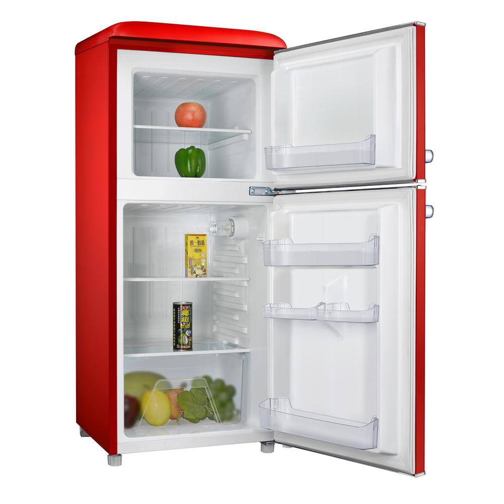 Galanz 4.0 cu. ft. Retro Mini Refrigerator with Dual Door True Freezer in Red GLR40TRDER