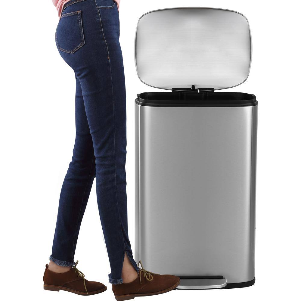 happimess Connor Rectangular 13 Gal. Stainless Steel Trash Can with Soft-Close Lid and Free Mini Trash Can HPM1006A