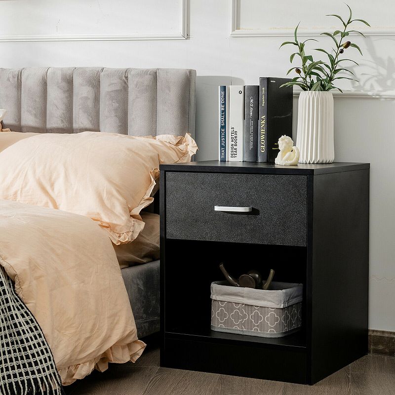 Modern Nightstand with Storage Drawer and Cabinet