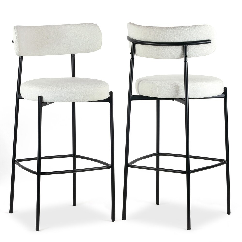 Set of 2 Awen White Boucle Bar Stool with Black Legs