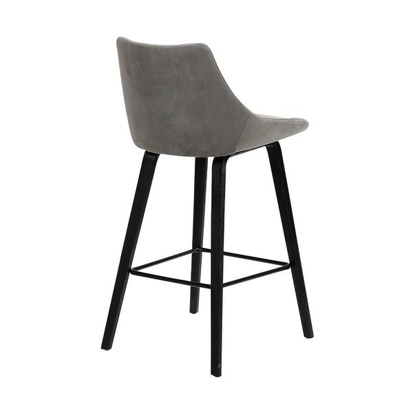 26 Inch Velvet Upholstered Diamond Tufted Wood Leg Barstool， Gray and Black