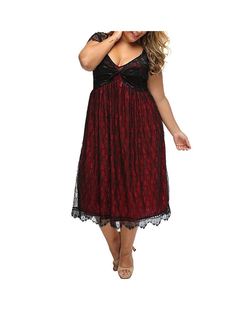 Women's Plus Size Lace Midi Dress - Capped Sleeves