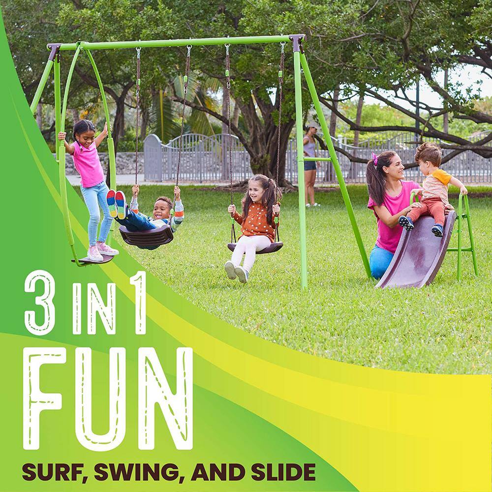 FLYBAR Swurfer Swing Sets for Backyard Playground Sets for Backyard Playset with Swings Slide Holds Up to 400 lbs. SW23200G